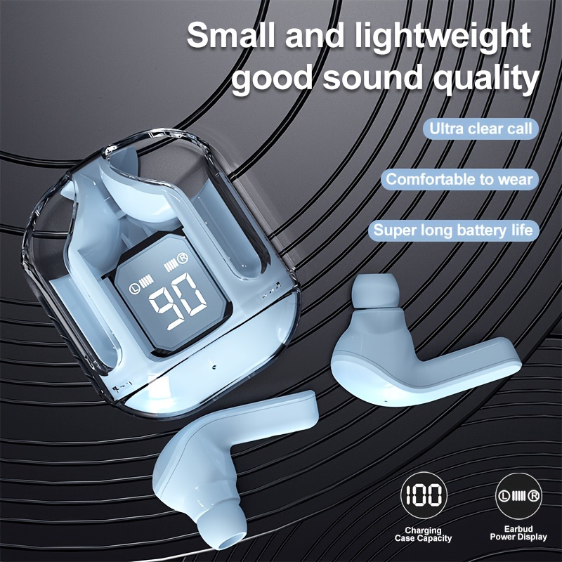 2024 new transparent warehouse wireless headphones with led battery display hifi stereo microphone mini in ear earbuds mini in ear gaming music headphones wireless headphones with transparent charging case suitable for music gaming and sports details 2