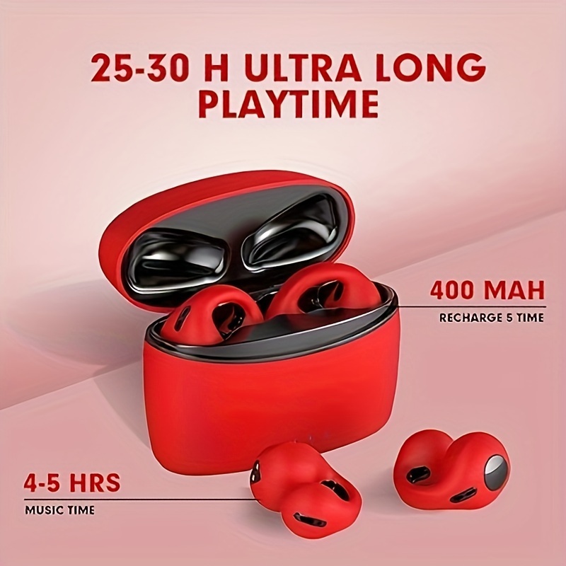 wireless open ear headphones clip on earbuds for android iphone air conduction earbuds with charging case details 0