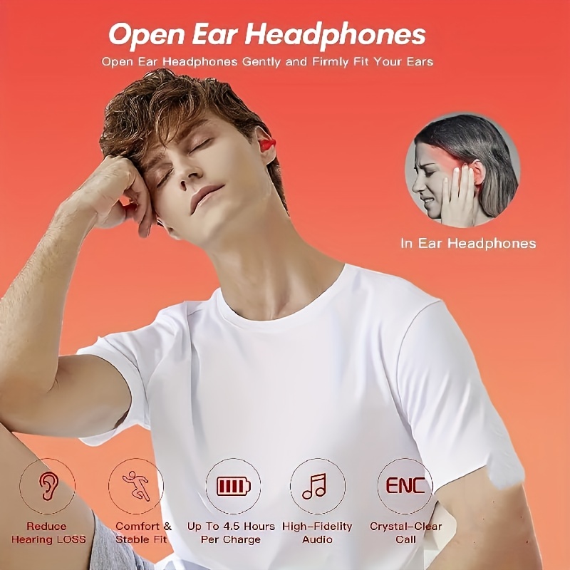 wireless open ear headphones clip on earbuds for android iphone air conduction earbuds with charging case details 6