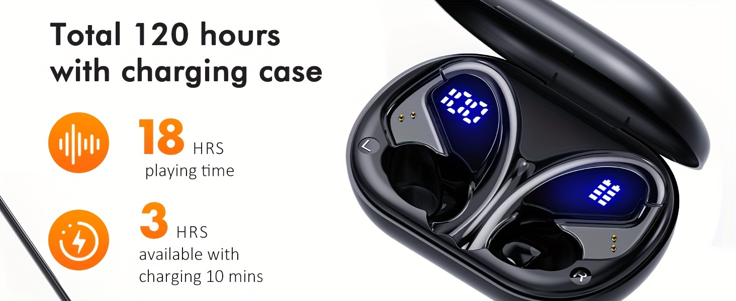 truly open wireless earphones 120 hours of playback time with charging case wireless 5 4 noise reduction built in enc microphone with led display charging case compatible with all smartphones button controlled earbuds details 2