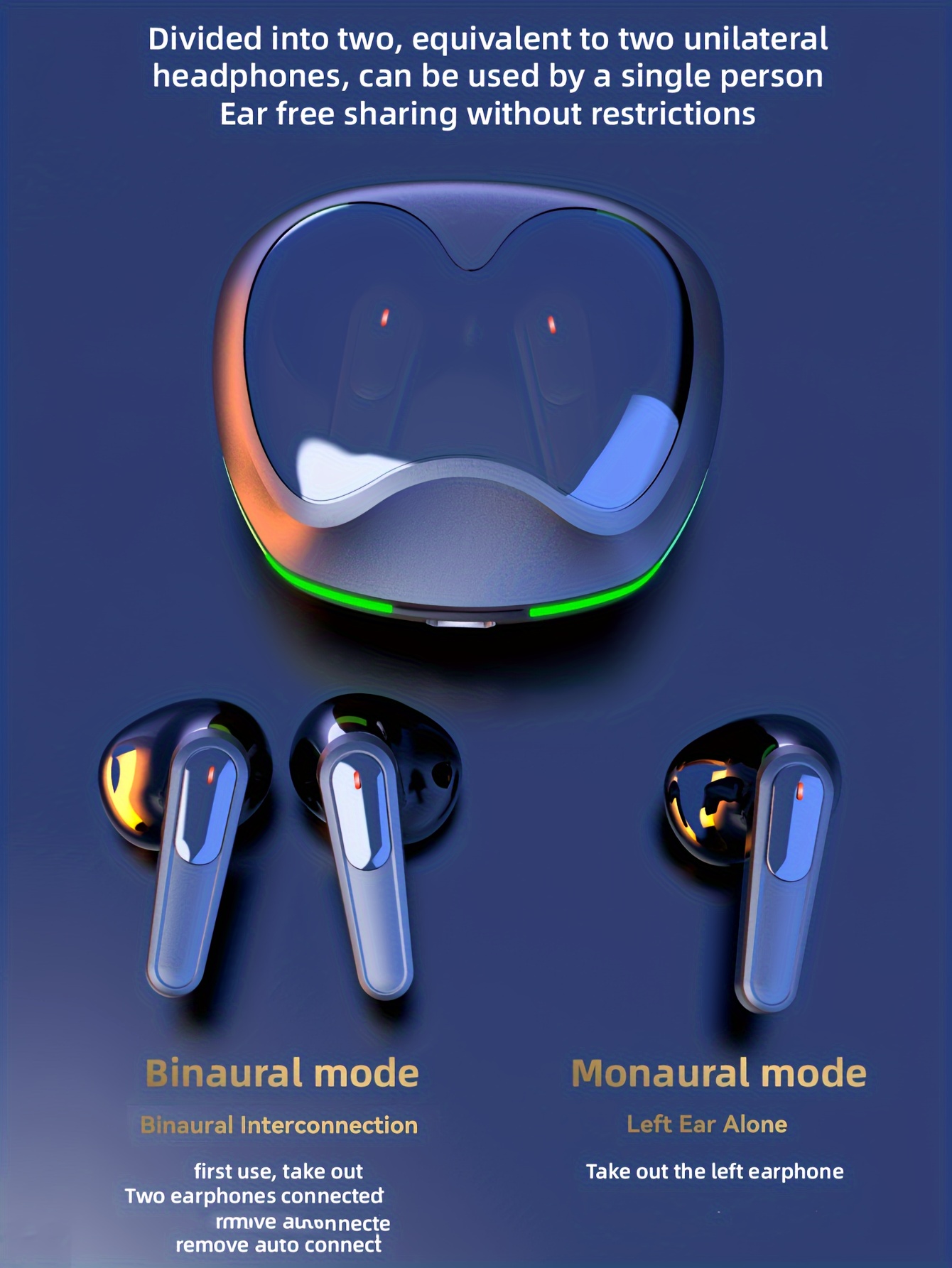 the new wireless earphones headphones with led display touch in ear   sports music game headset for los android details 3